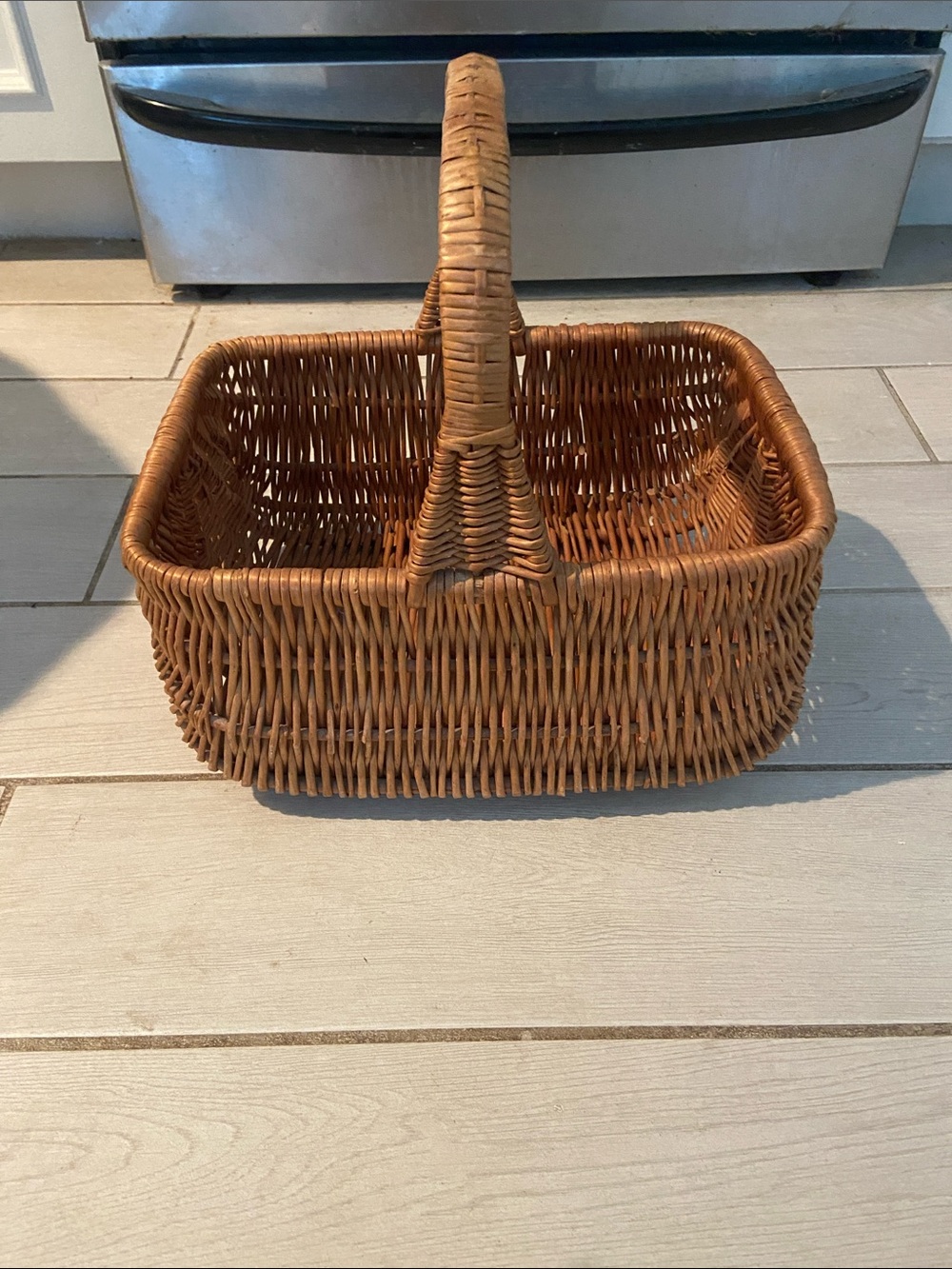Woven Picnic Basket with Handle - Brown